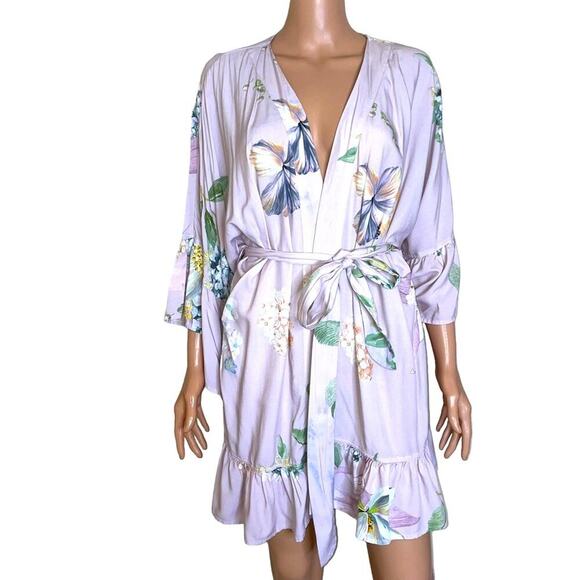 Plum Pretty Sugar ruffled hem and sleeve's floral print robe SZ XS/S above knee - Picture 2 of 10